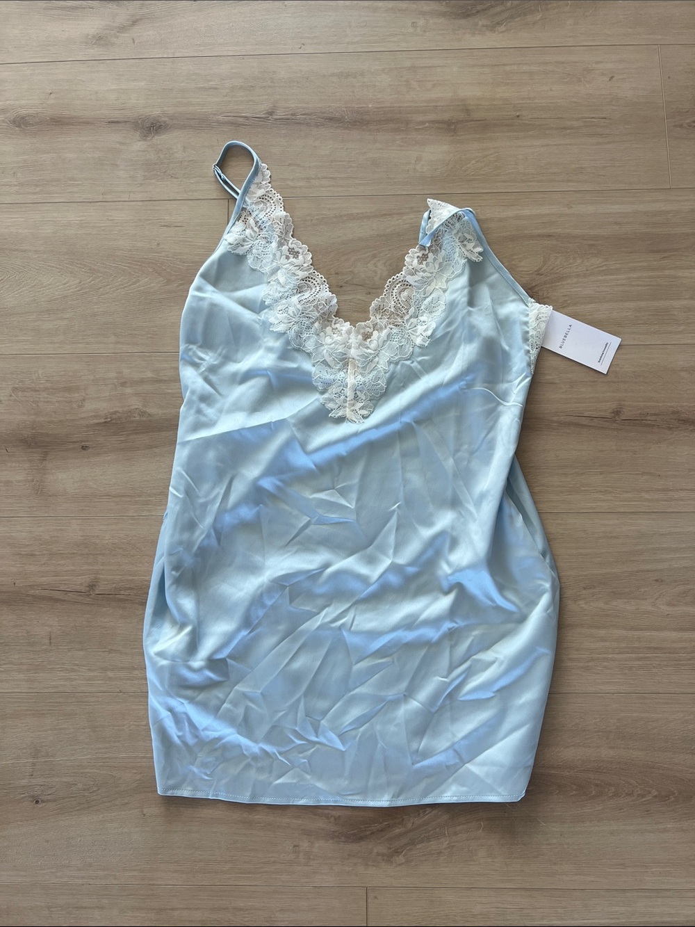 Bluebella Pale Blue Satin Slip with Cream Lace Trim